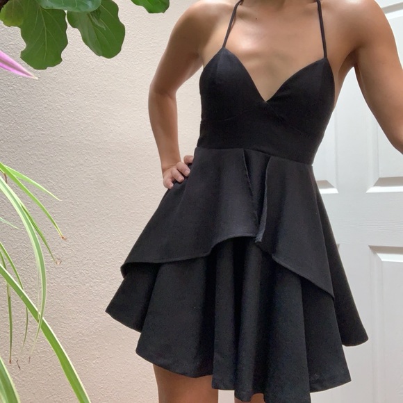 Black Peplum Layered Formal Dress - Picture 2 of 12